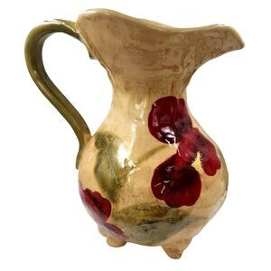 GIFTCRAFT OASIS RED POPPY FLOWERS 10" Tall Water Pitcher Footed & Dishwasher Saf